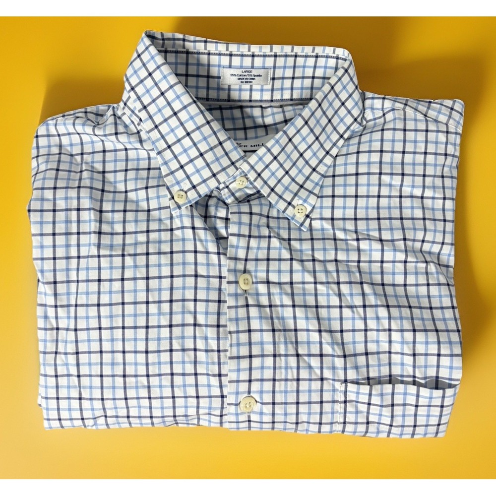 Peter Millar Long Sleeve Button Up Shirt Blue Plaid White Large